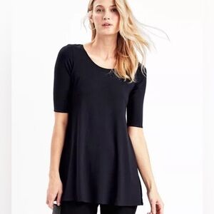 Eileen Fisher Black Jersey Scoopneck Elbow Sleeve Swing Tunic, size SP